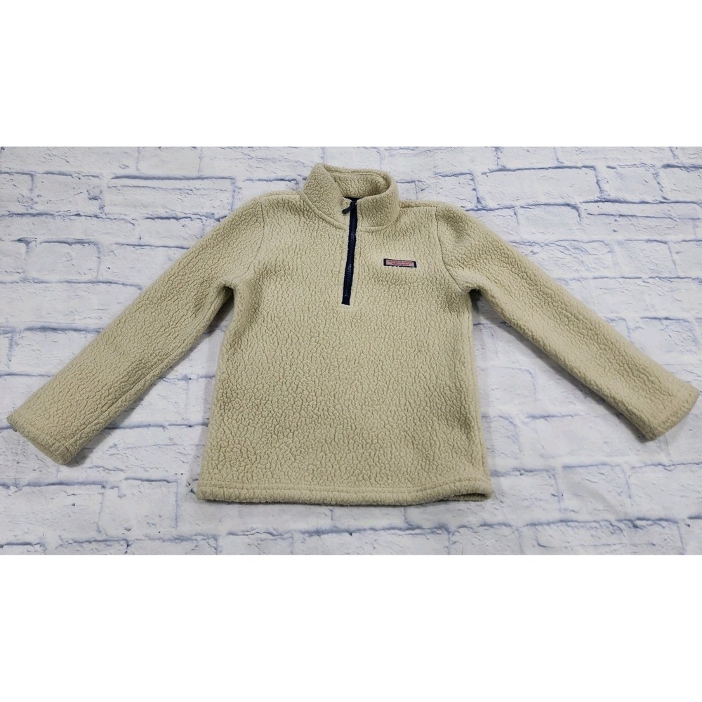 Vineyard Vines BOYS SIZE 7 Ivory Cream Sherpa 1/4 Zip Pullover Jacket